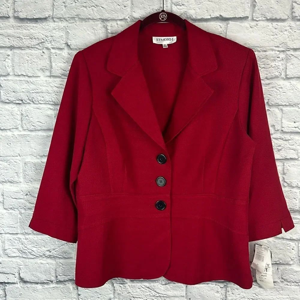 Studio I Red Button Up Blazer Size 16 NWT